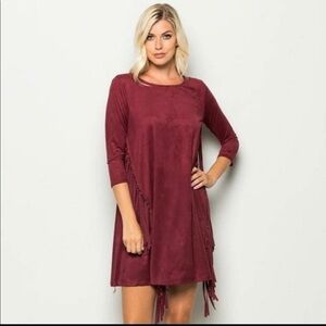 Annabelle boho 3/4 sleeve wine fringe dress (S).